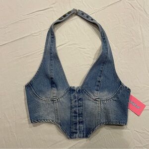 NWT- EDIKTED Katrina Blue Denim Lace Up Corset Top Size S